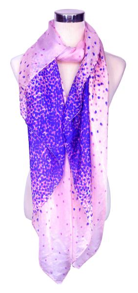 Scarf 100% Silk Paj Pink Lila Blue Spots